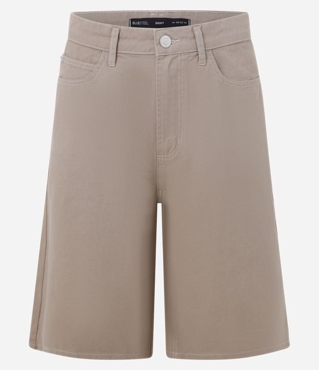 Bermuda Baggy Relaxed em Sarja com Pespontos Contrastantes