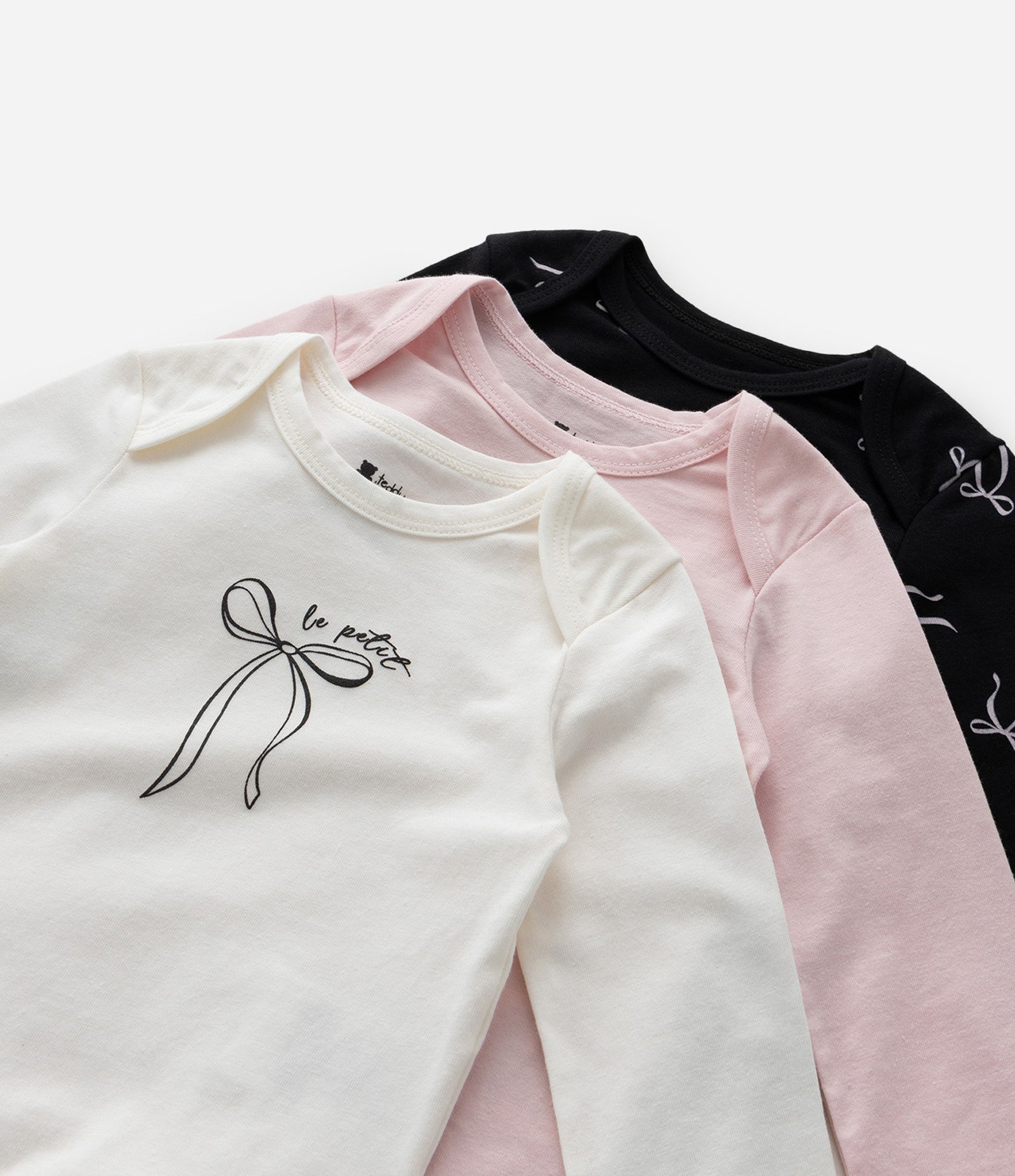 Kit 03 Bodies Infantis com Estampa Laços - Tam 0 a 18 meses Rosa/Branco/Preto 5