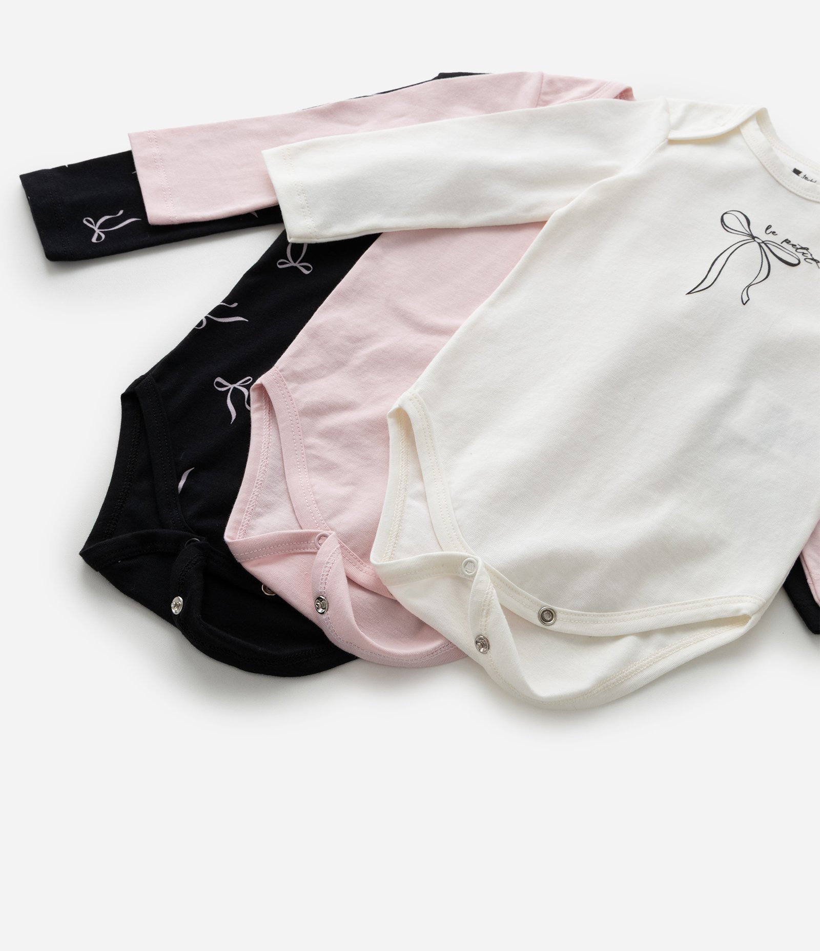 Kit 03 Bodies Infantis com Estampa Laços - Tam 0 a 18 meses Rosa/Branco/Preto 6