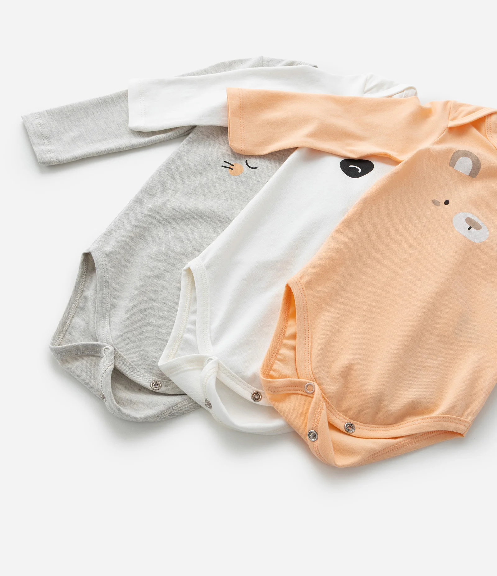 Kit 03 Bodies Infantis com Estampa Carinha de Bichinhos - Tam RN a 18 meses Cinza/Laranja/Branco 8