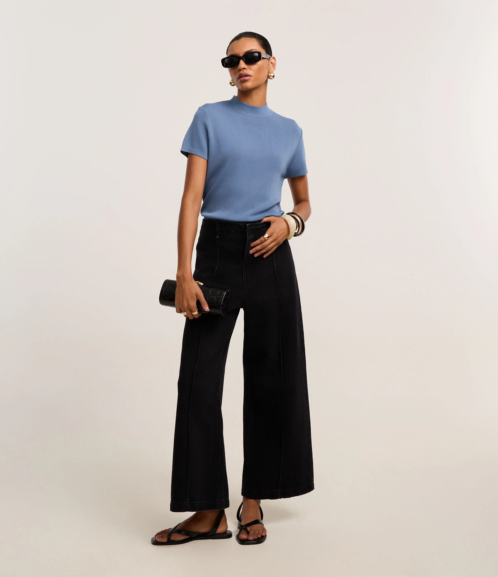 Blusa Canelada em Ribana com Gola Altinha Azul 2