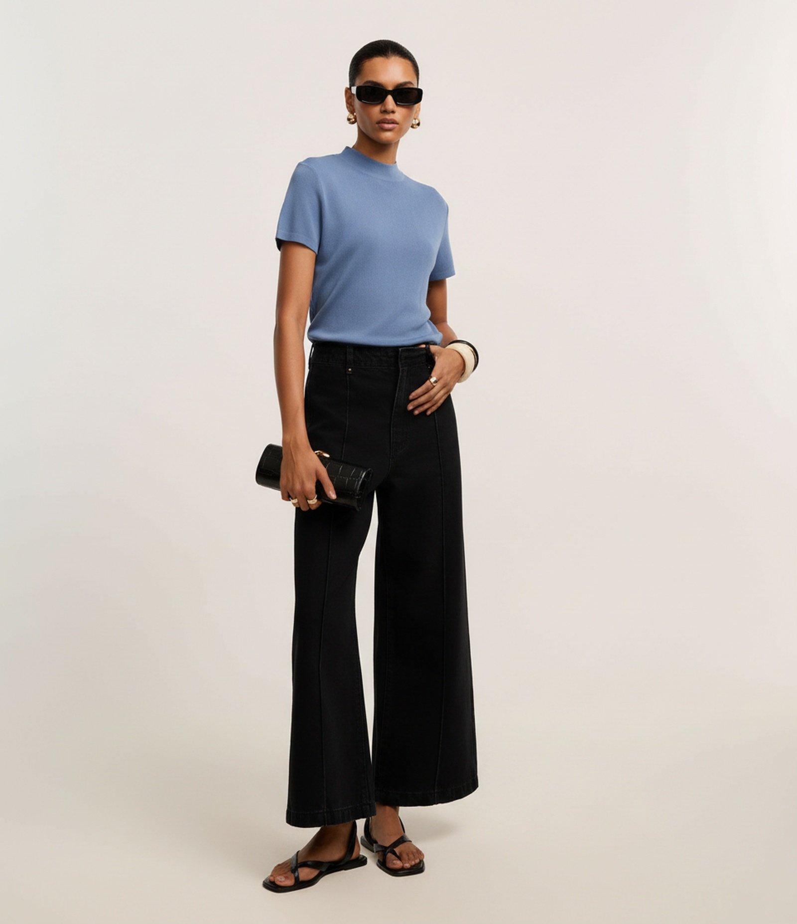 Blusa Canelada em Ribana com Gola Altinha Azul 4