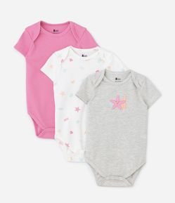Kit 03 Bodies Infantis com Estampa de Estrela - Tam RN a 18 meses