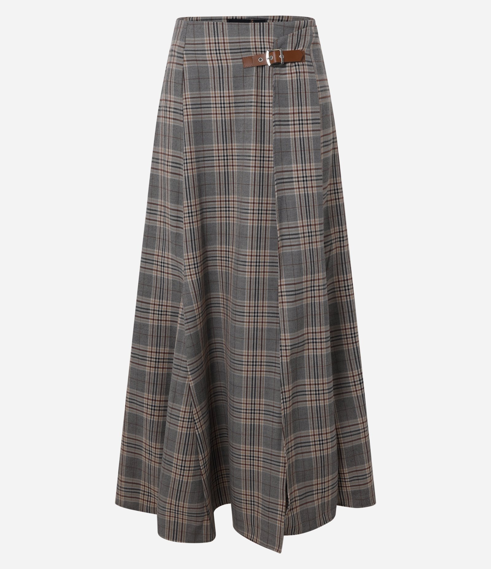 Saia Godê Longa em Alfaiataria Xadrez com Detalhe Lateral Marrom 4