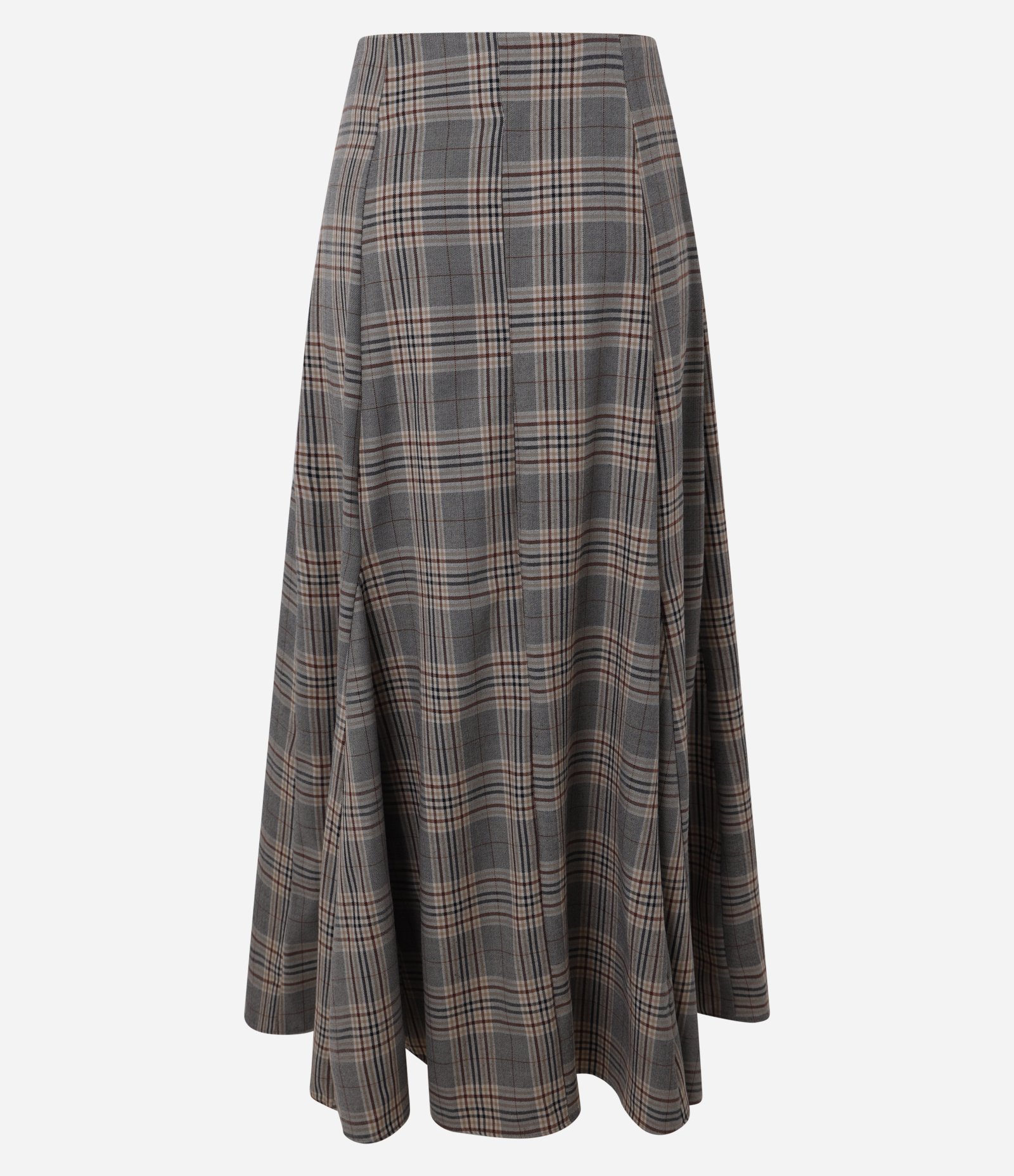 Saia Godê Longa em Alfaiataria Xadrez com Detalhe Lateral Marrom 5