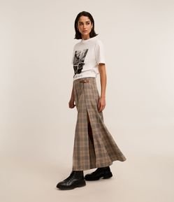 Saia Godê Longa em Alfaiataria Xadrez com Detalhe Lateral