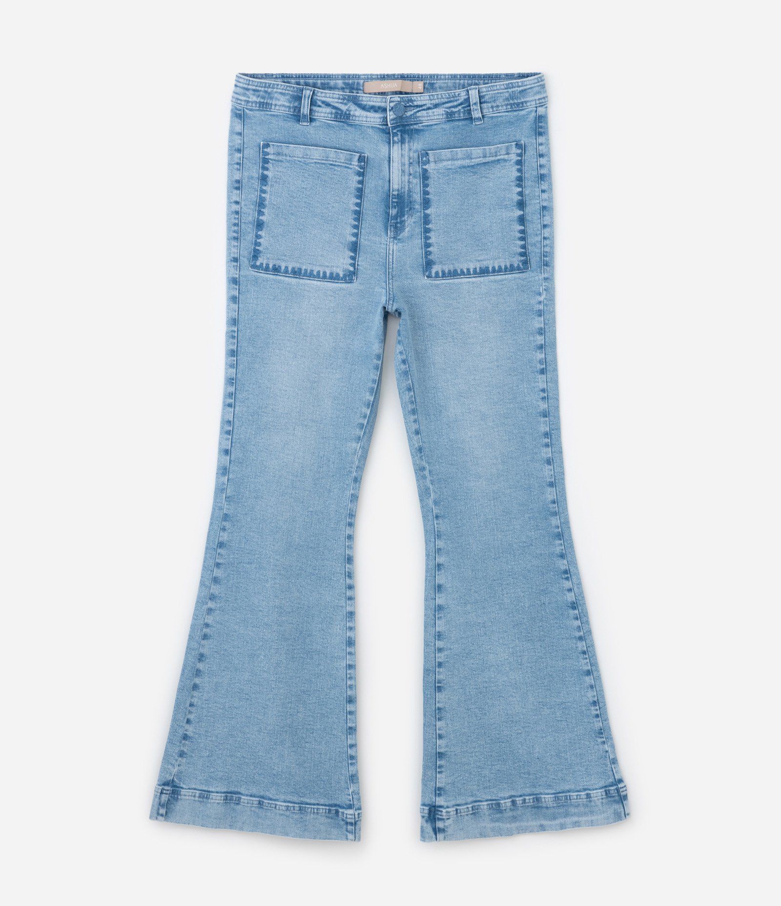 Calça Flare em Jeans com Bordado nos Bolsos Curve & Plus Size Azul 6