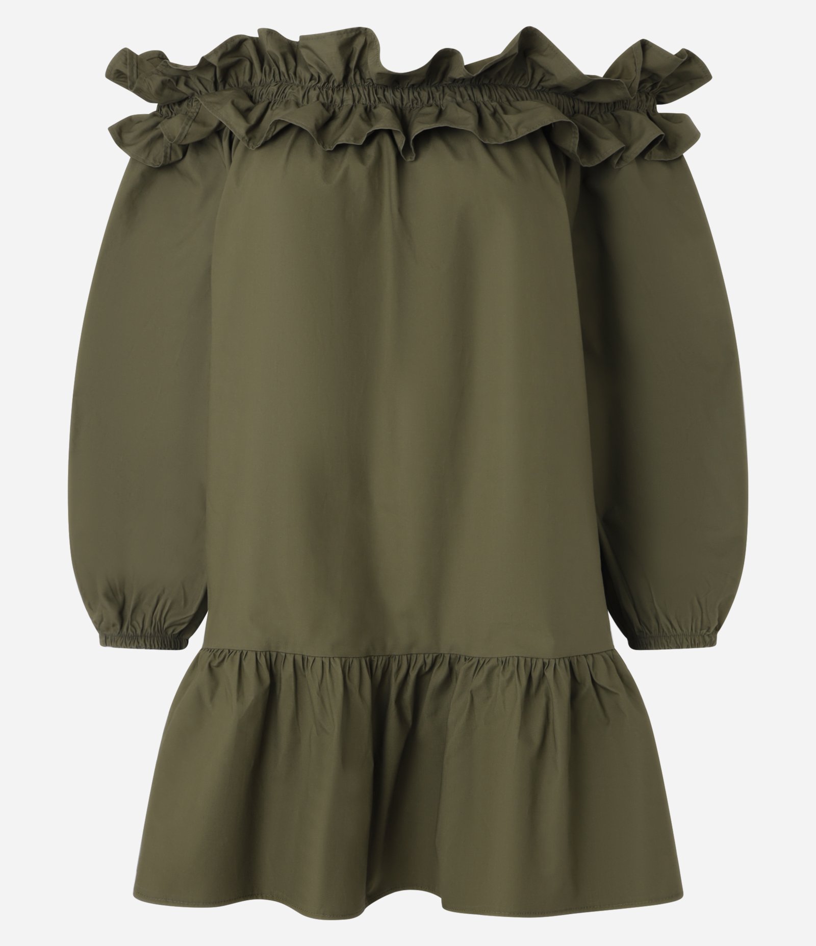 Vestido Curto em Tricoline com Babado e Decote Ombro a Ombro Verde 5