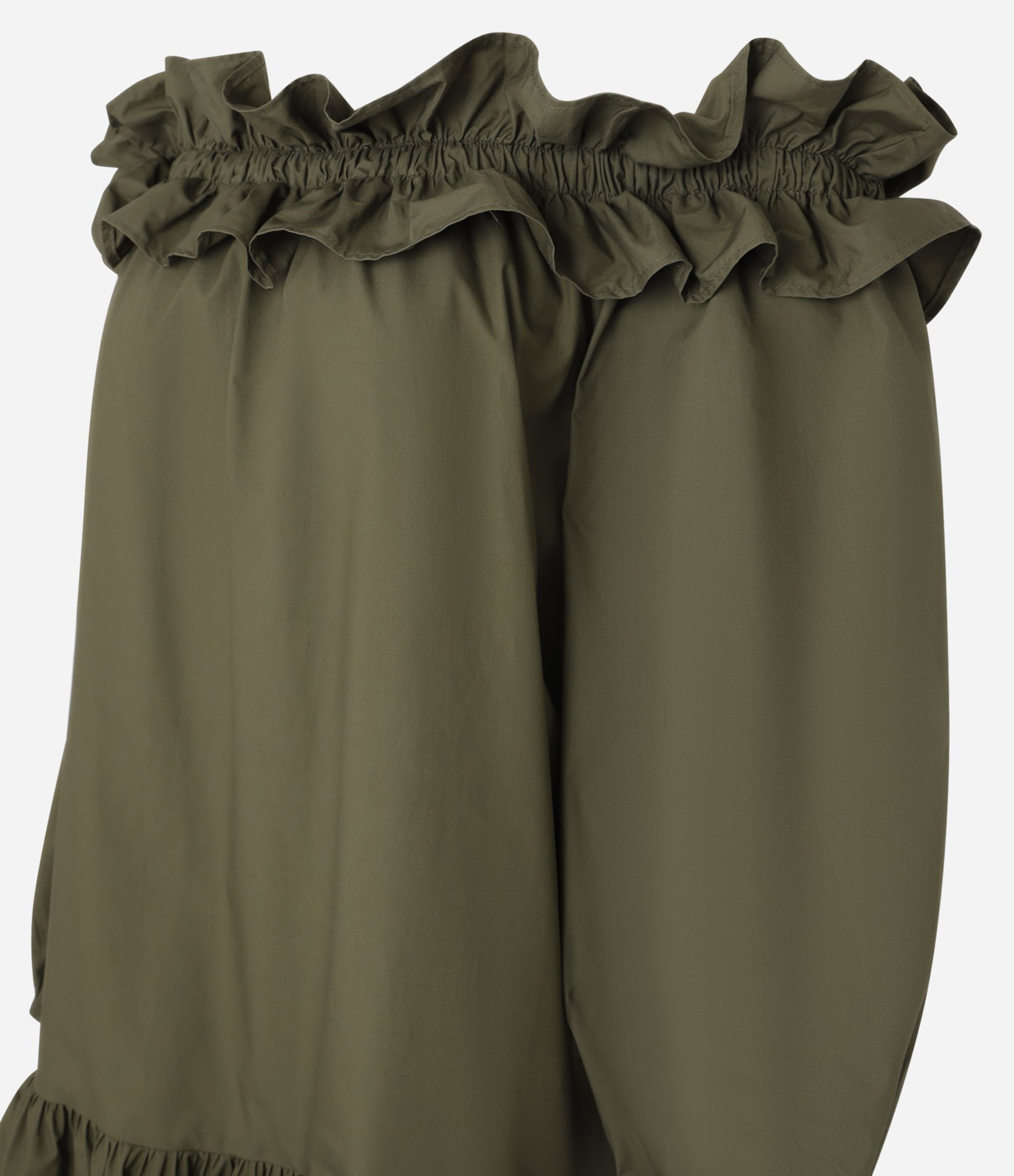 Vestido Curto em Tricoline com Babado e Decote Ombro a Ombro Verde 6