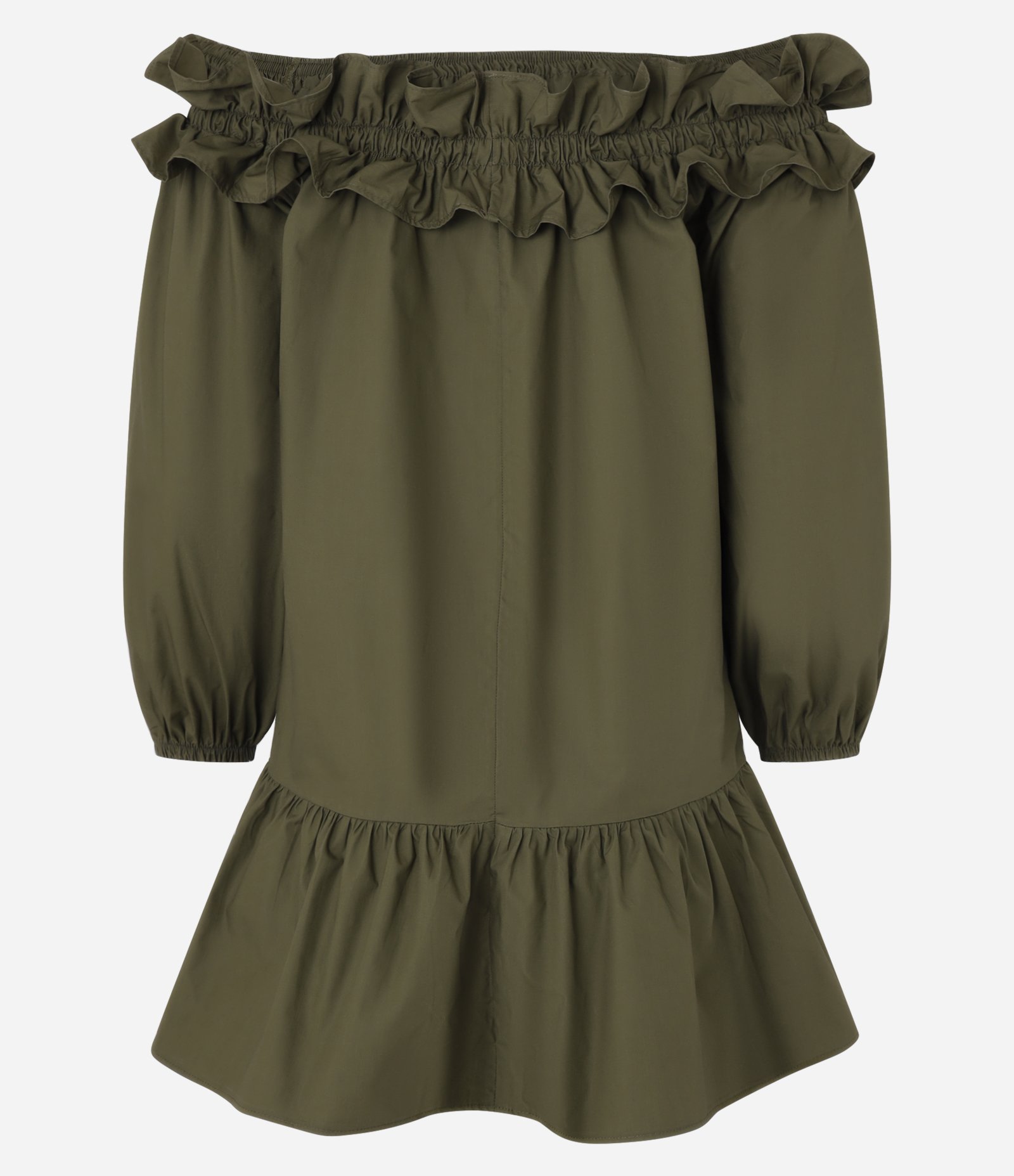 Vestido Curto em Tricoline com Babado e Decote Ombro a Ombro Verde 7