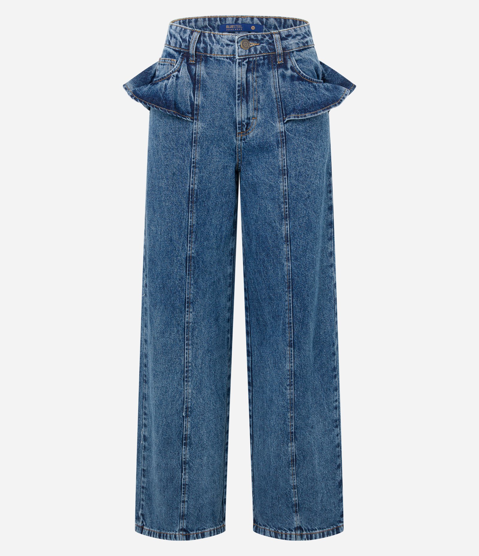 Calça Reta em Jeans com Detalhe de Saia Aplicada Azul 5