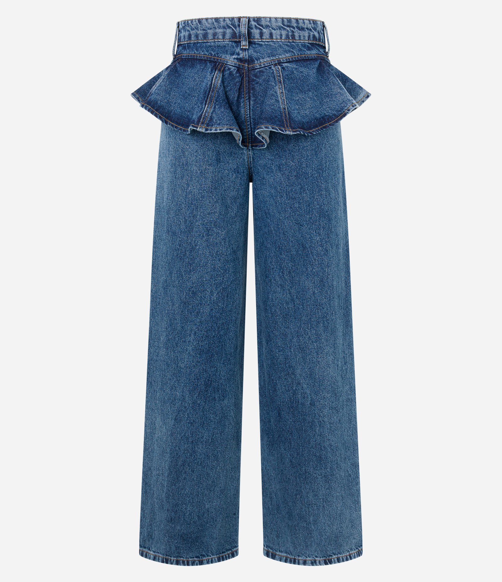 Calça Reta em Jeans com Detalhe de Saia Aplicada Azul 6