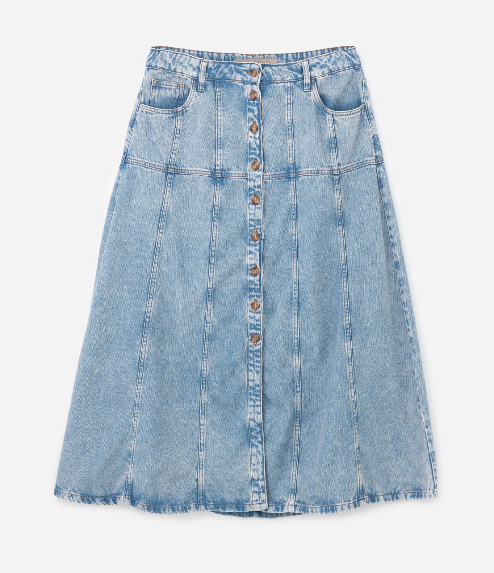 Saia Midi em Jeans com Recortes e Botões Curve & Plus Size Azul 6