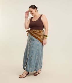 Saia Midi em Jeans com Recortes e Botões Curve & Plus Size