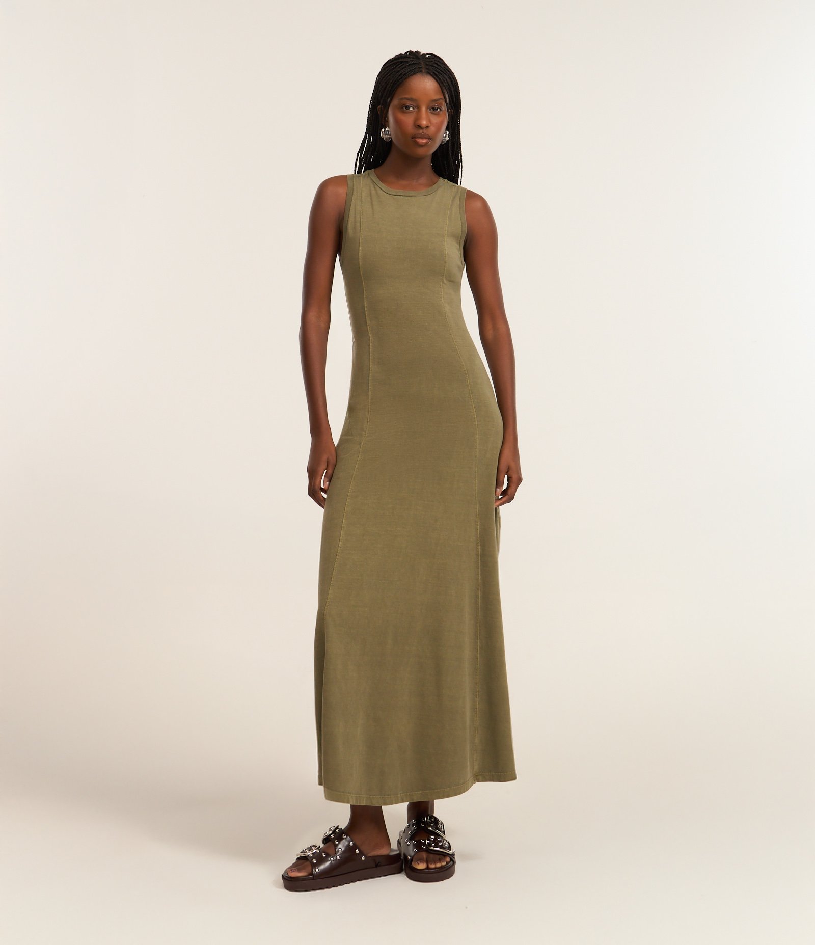 Vestido Evasê em Algodão sem Manga Verde 1