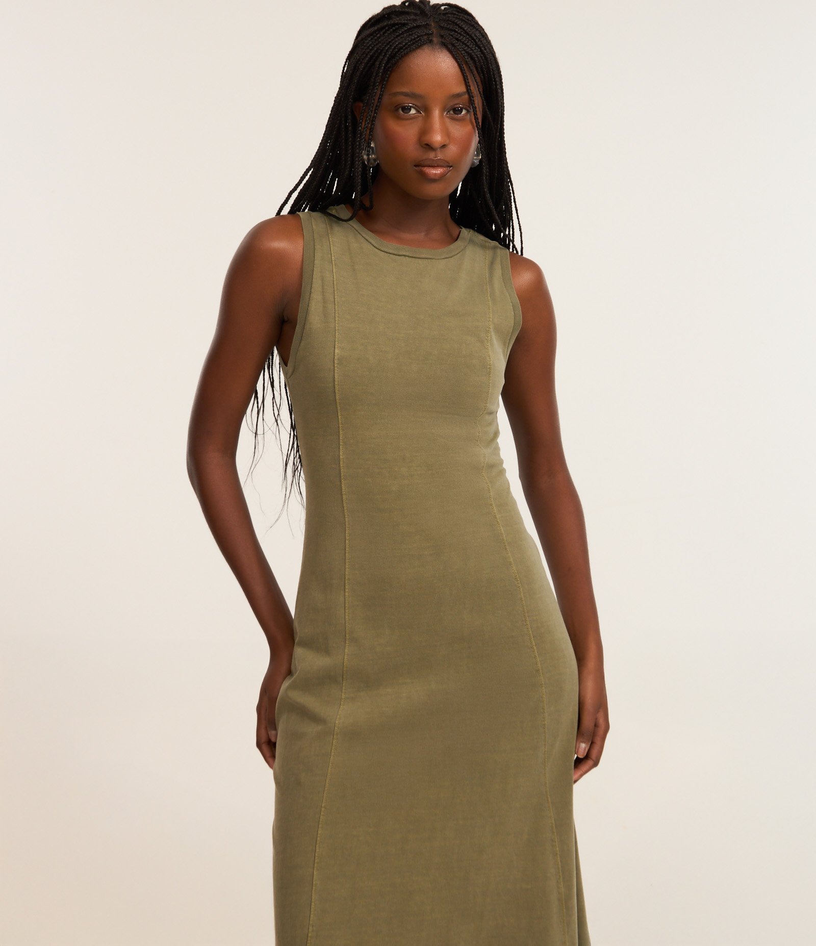 Vestido Evasê em Algodão sem Manga Verde 2