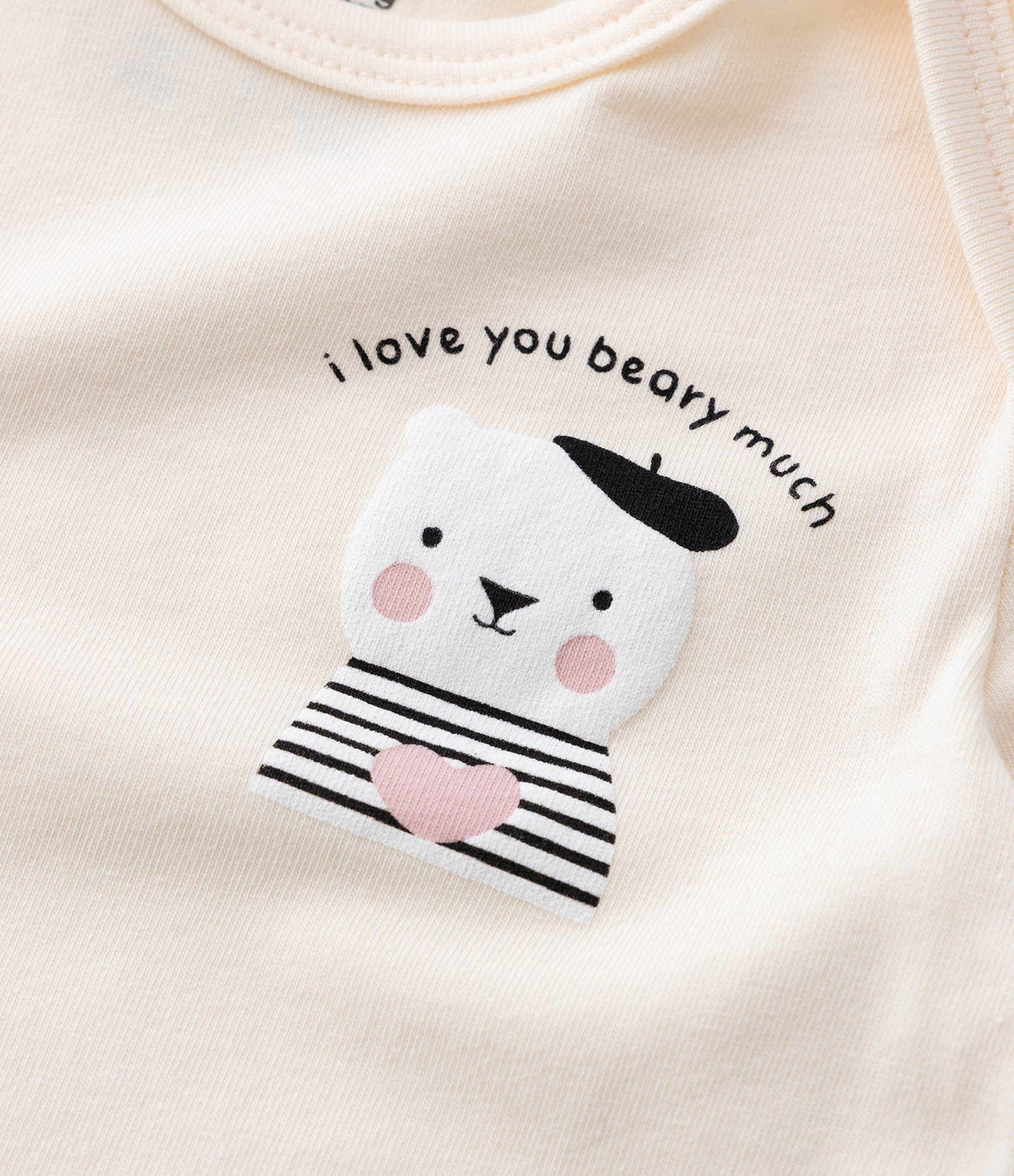 Kit 03 Bodies Infantis com Estampa Urso e Listras - Tam RN a 18 meses Preto/Listrado/Bege 6