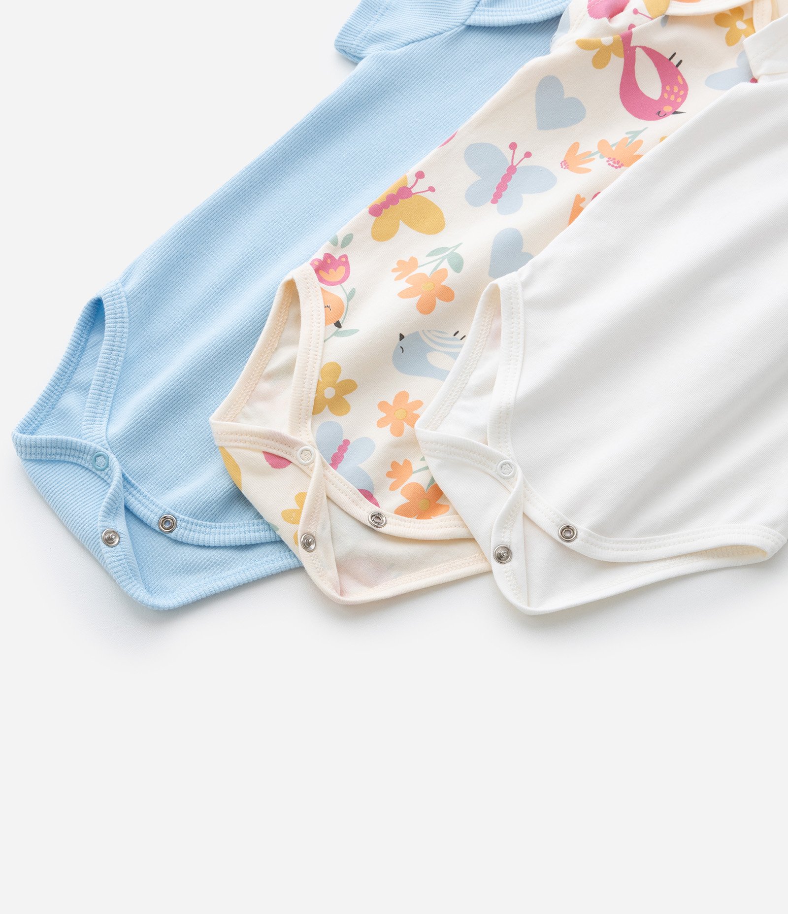 Kit 03 Bodies Infantis com Estampa Passarinho - Tam RN a 18 meses Multicores 3