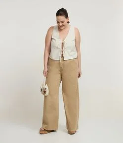Calça Wide Leg em Sarja com Cós Clochard Curve & Plus Size