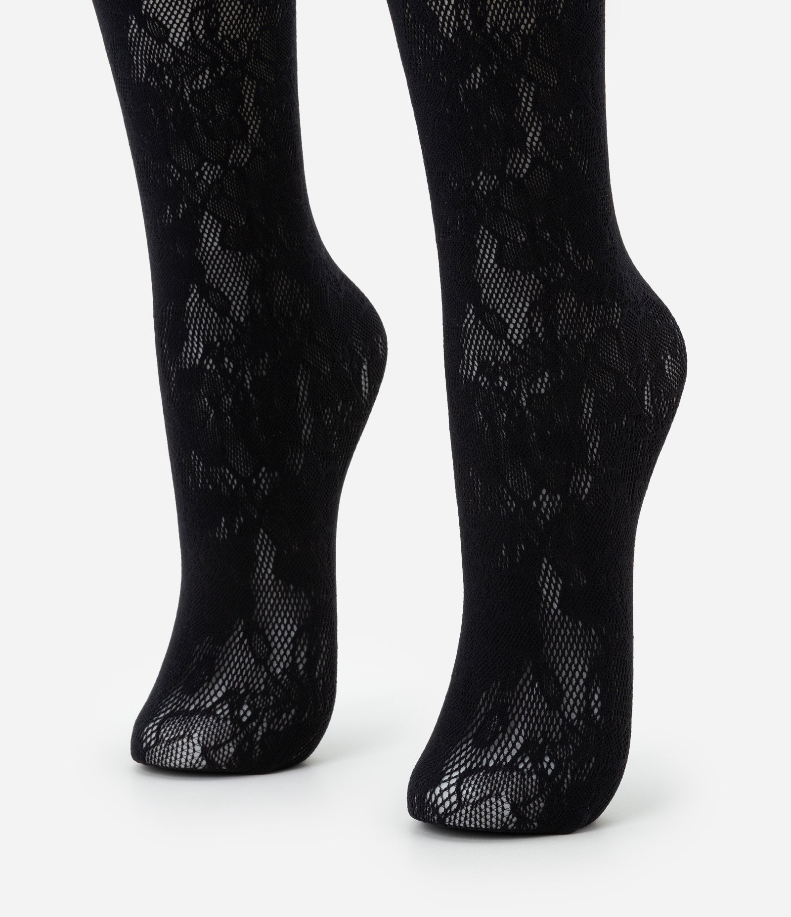 Meia Cano Médio em Poliamida Floral Lupo Preto 1