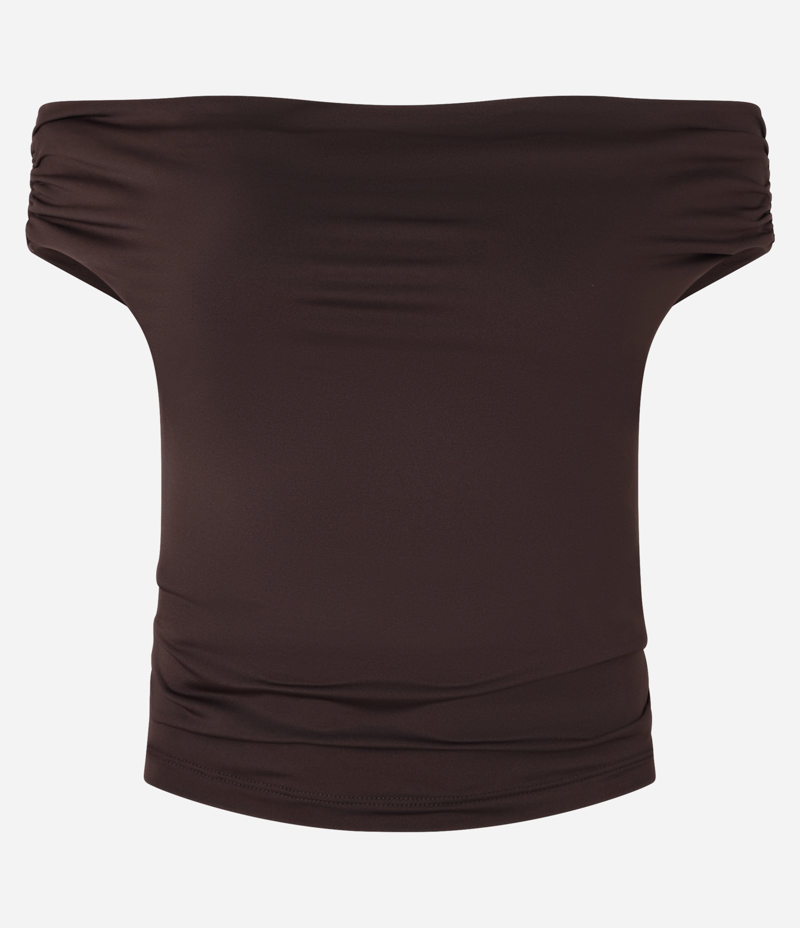 Blusa em Helanca com Decote Ombro a Ombro Marrom 4