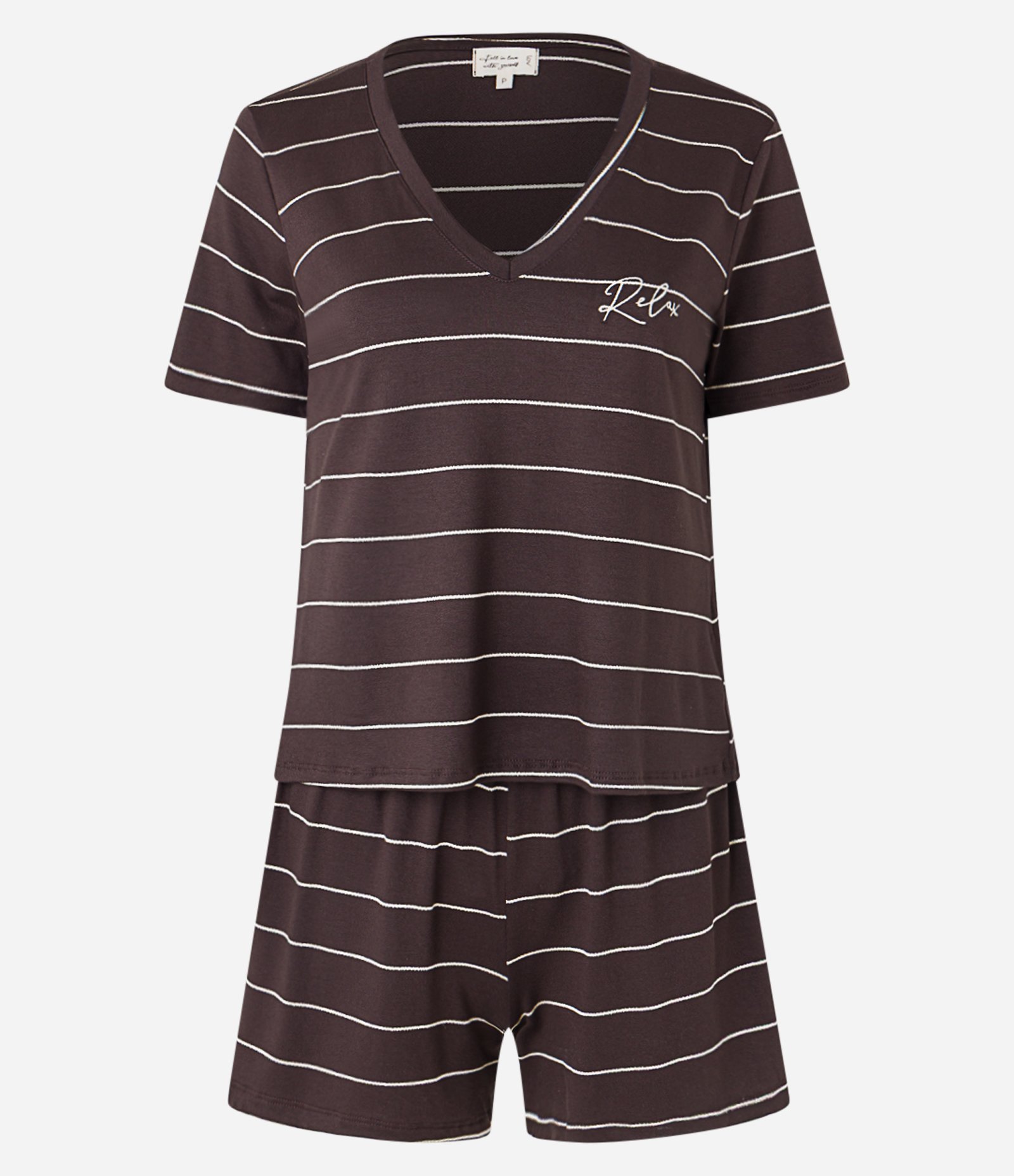 Pijama Short Doll em Viscose com Listras em Fio Metalizado Marrom 4