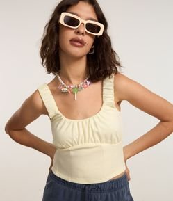 Blusa Corset em Cotton com Franzidos e Alça Larga