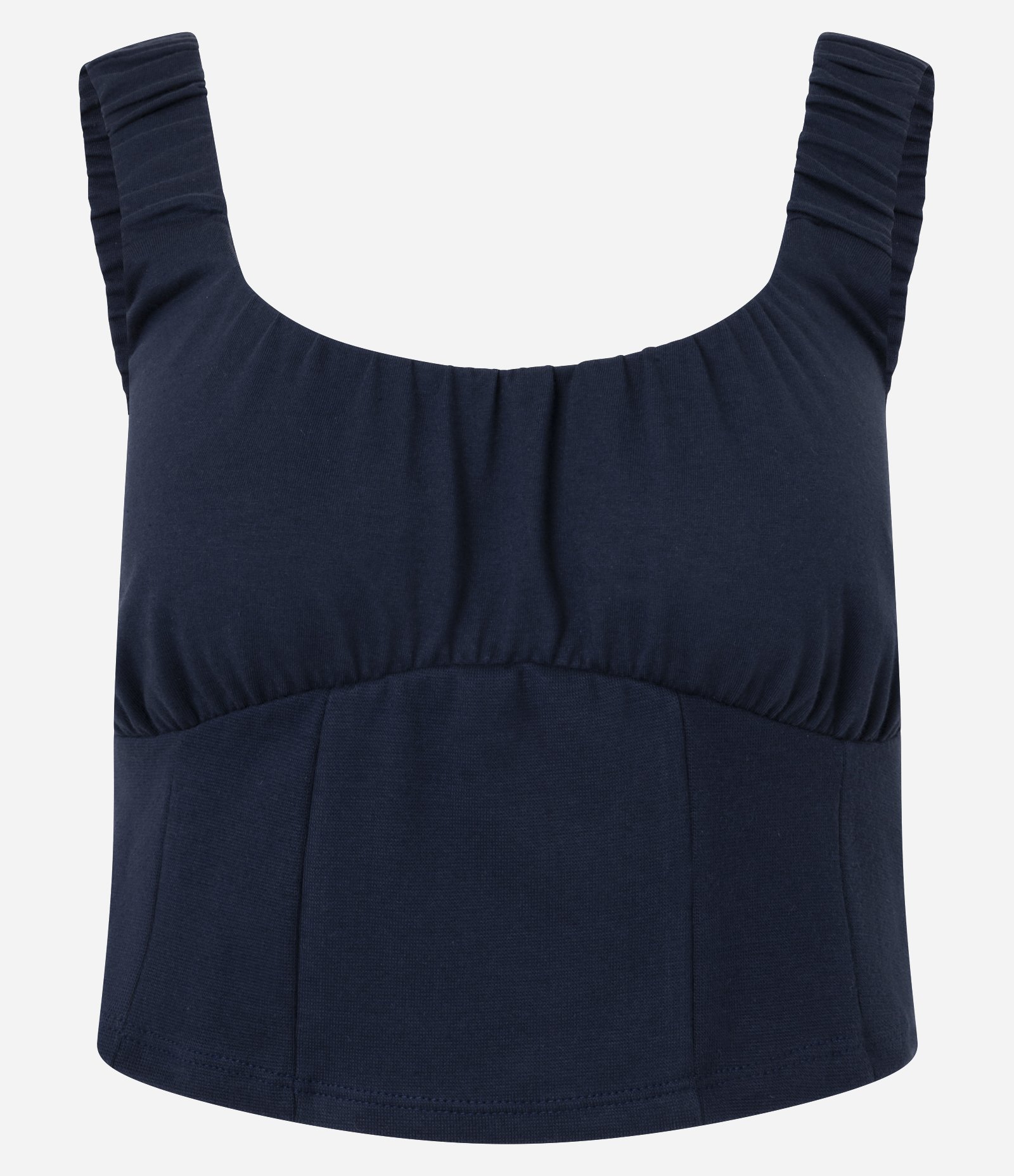 Blusa Corset em Cotton com Franzidos e Alça Larga Azul Marinho 4