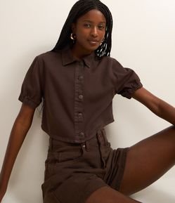 Camisa Cropped em Sarja com Botões Frontais