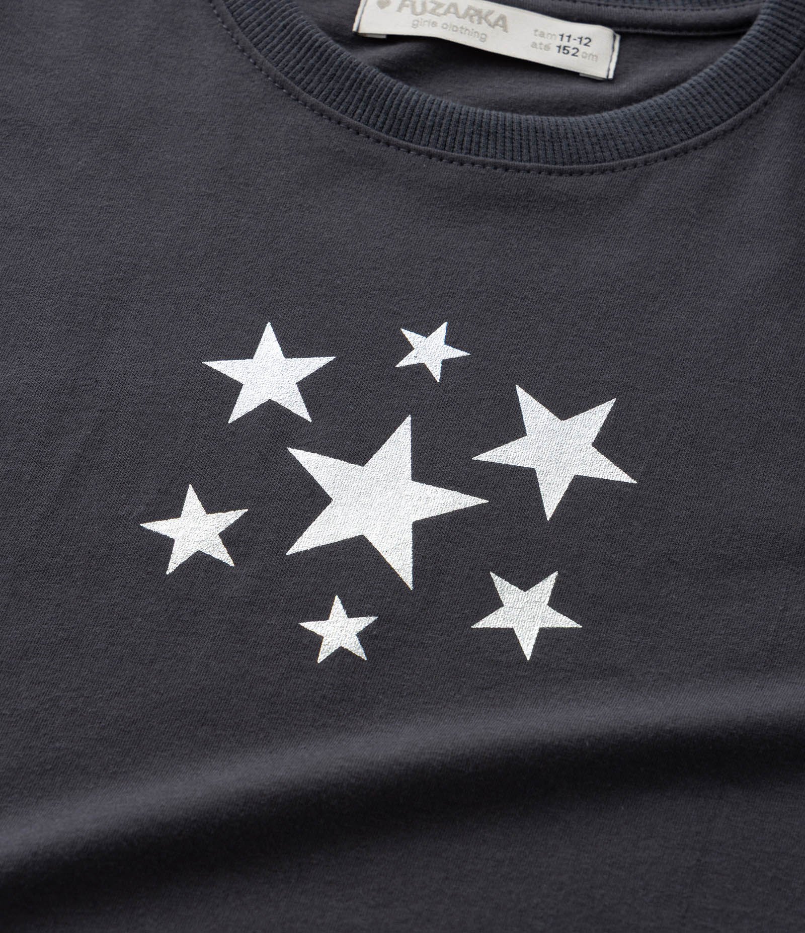 Camiseta Curta Infantil com Estampa Estrelas - Tam 5 a 14 Anos Cinza 4
