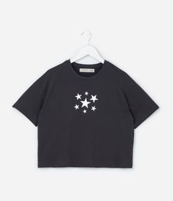Camiseta Curta Infantil com Estampa Estrelas - Tam 5 a 14 Anos