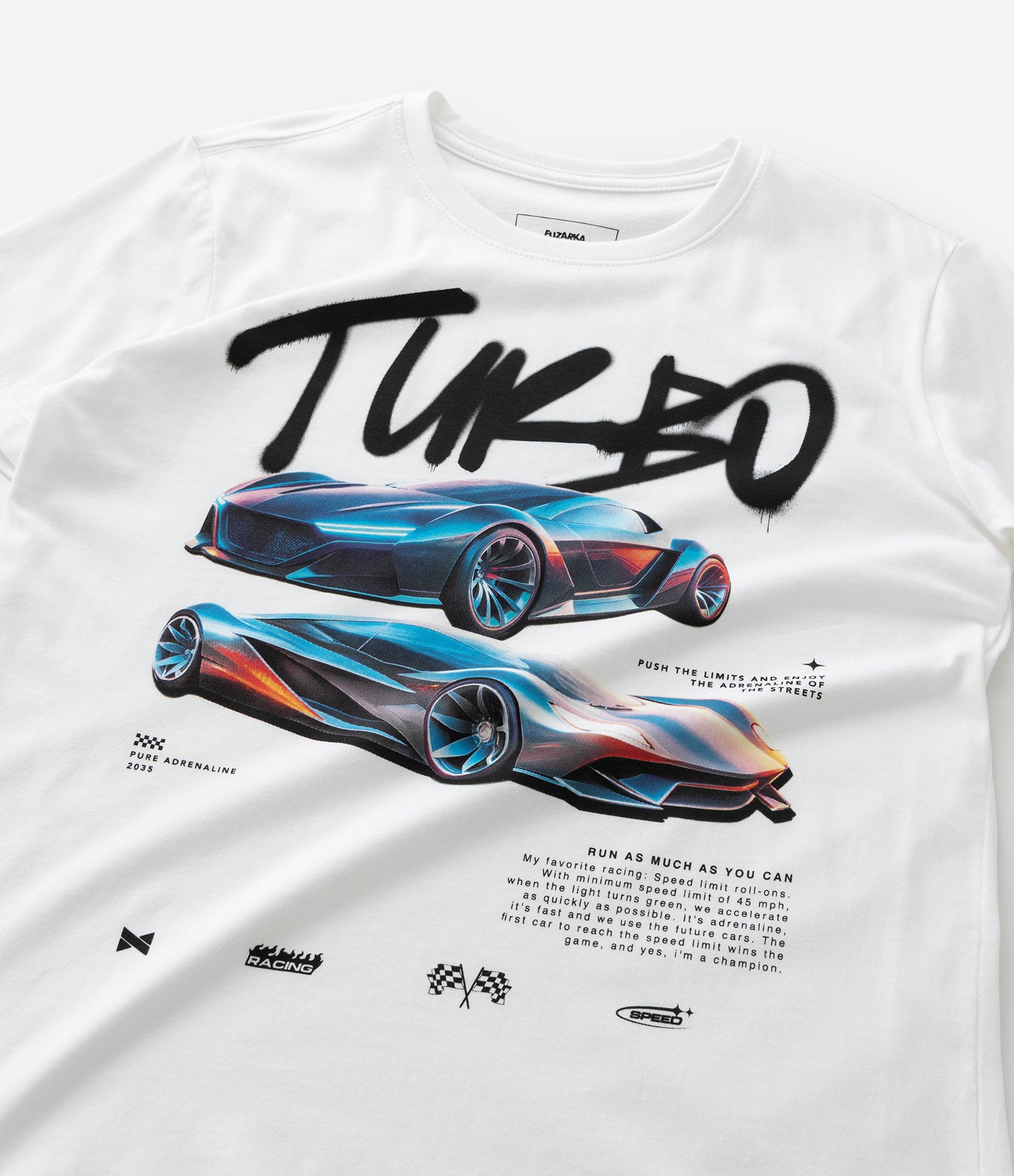 Camiseta Infantil com Estampa Carros Turbo - Tam 5 a 14 Anos Branco 5