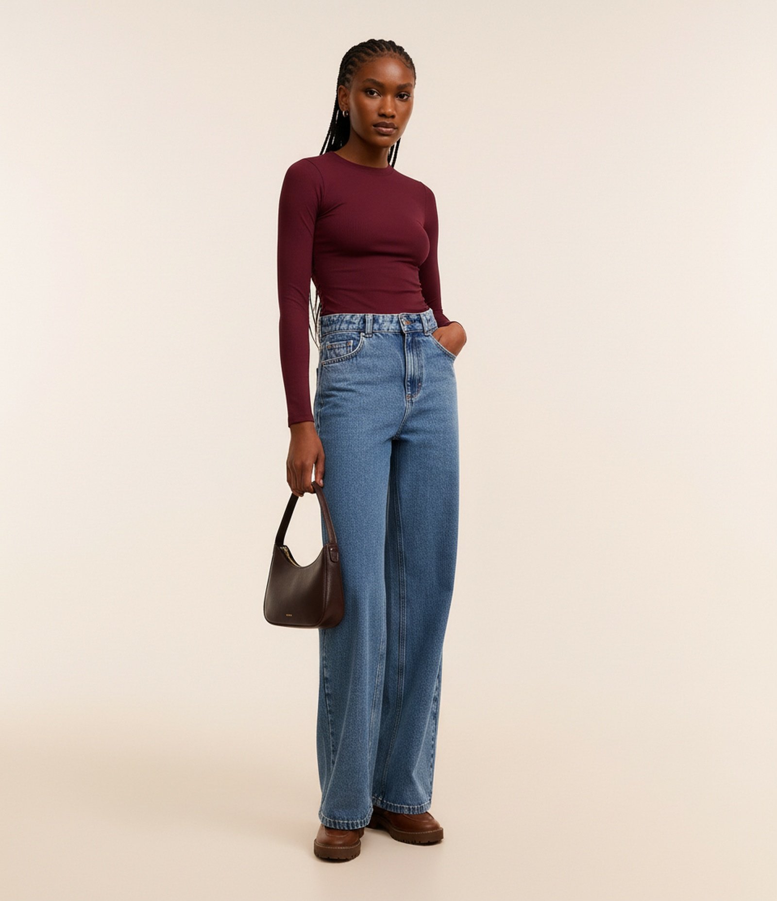 Blusa Manga Longa em Ribana de Poliamida Bordô 5