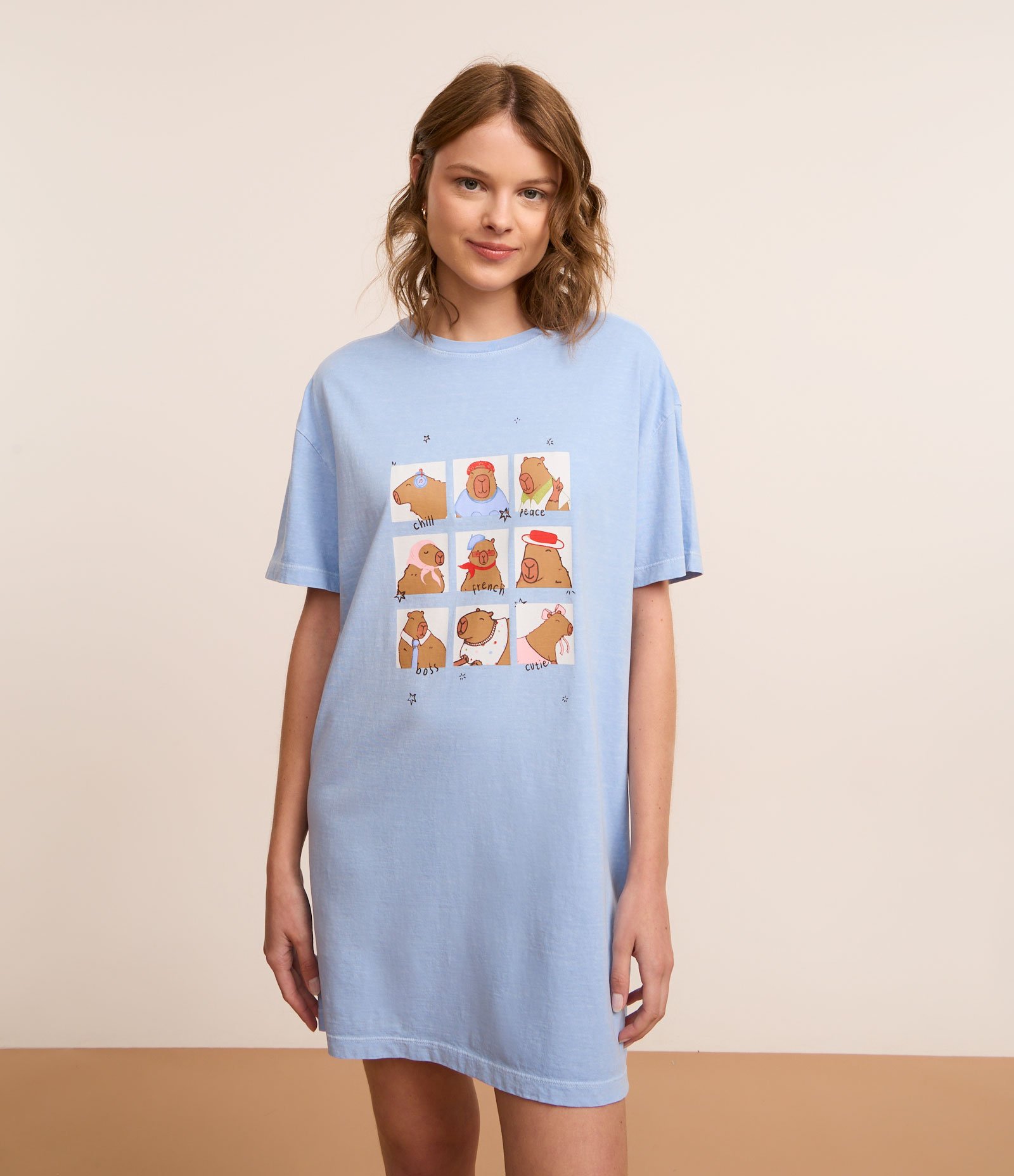 Camisola em Algodão Estampa de Capivaras Azul 1