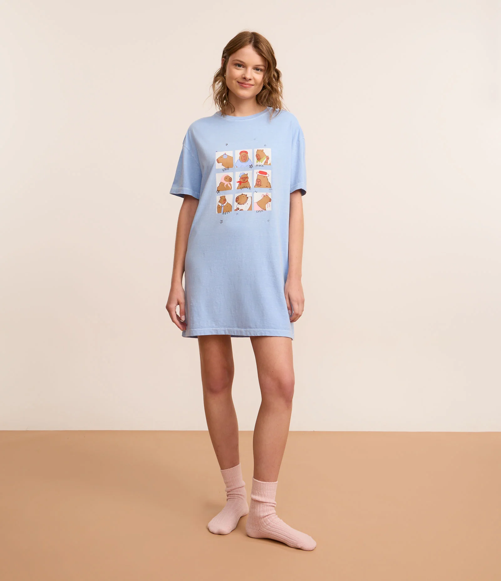 Camisola em Algodão Estampa de Capivaras Azul 2