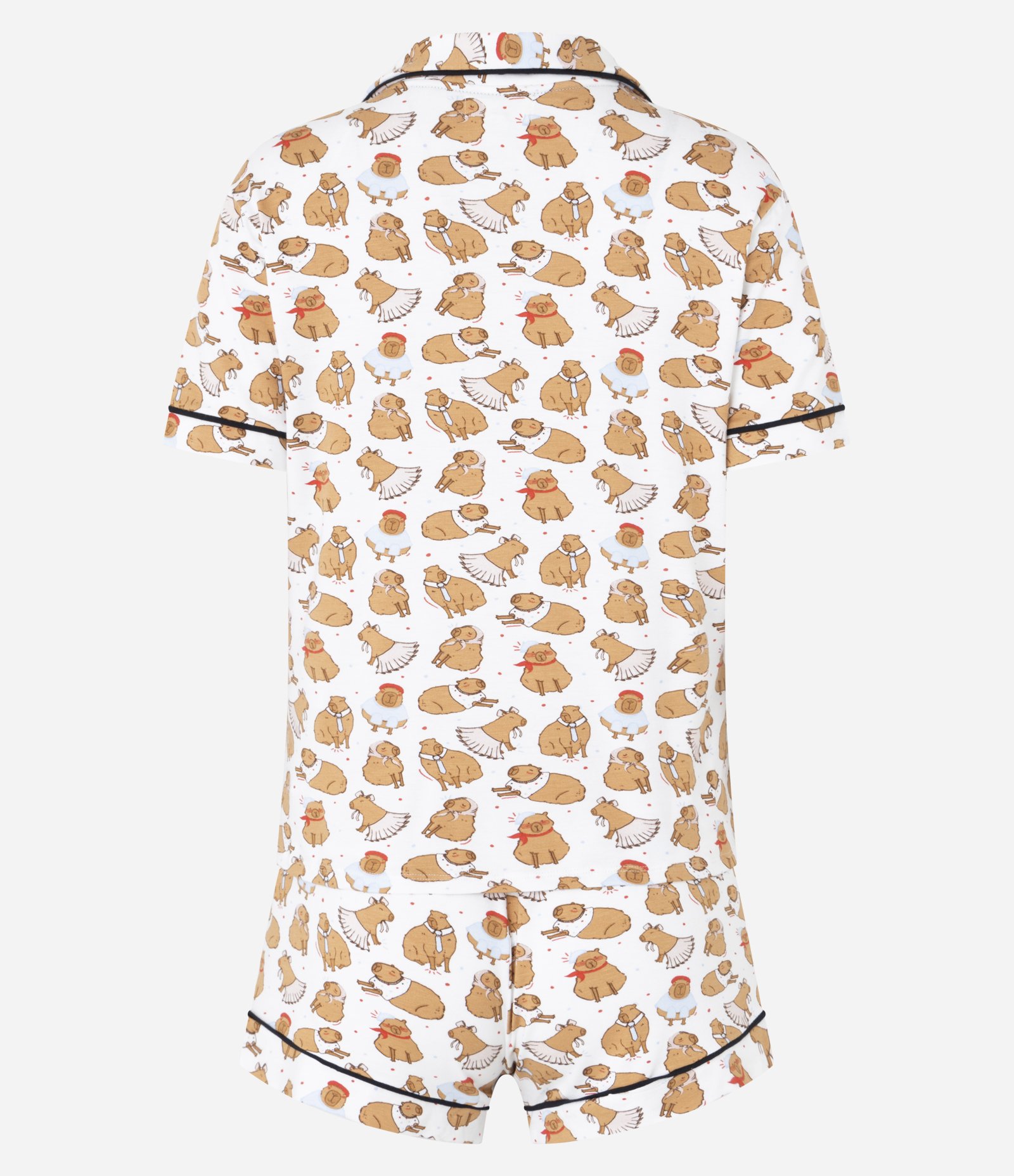 Pijama Short Doll Americano em Viscose com Estampa de Capivaras Divertidas Branco 5