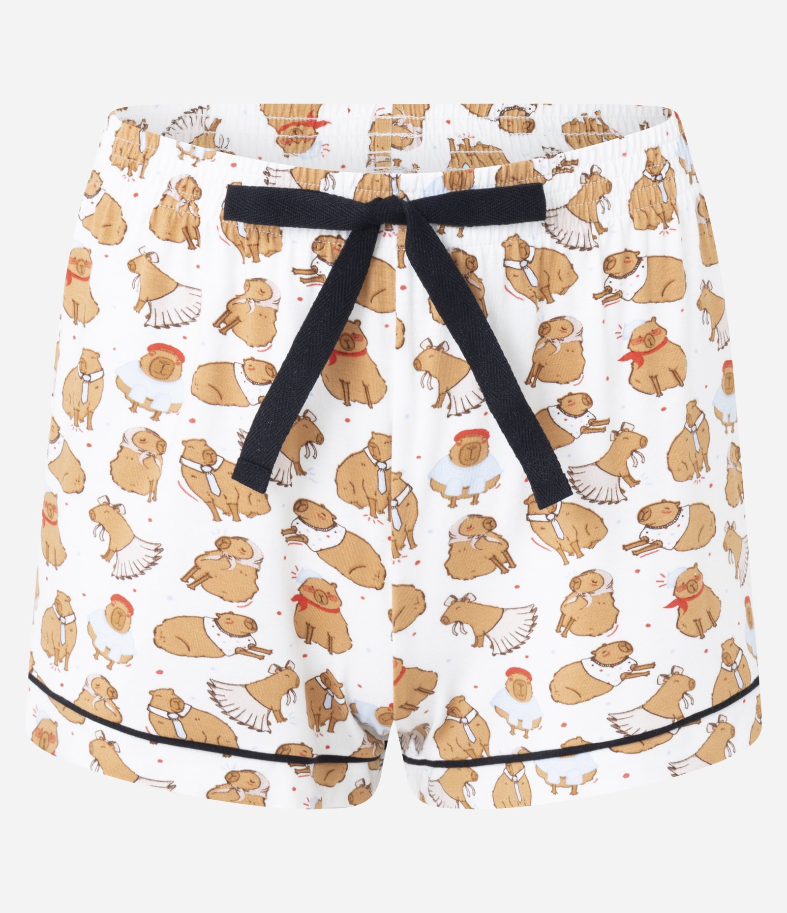 Pijama Short Doll Americano em Viscose com Estampa de Capivaras Divertidas Branco 6