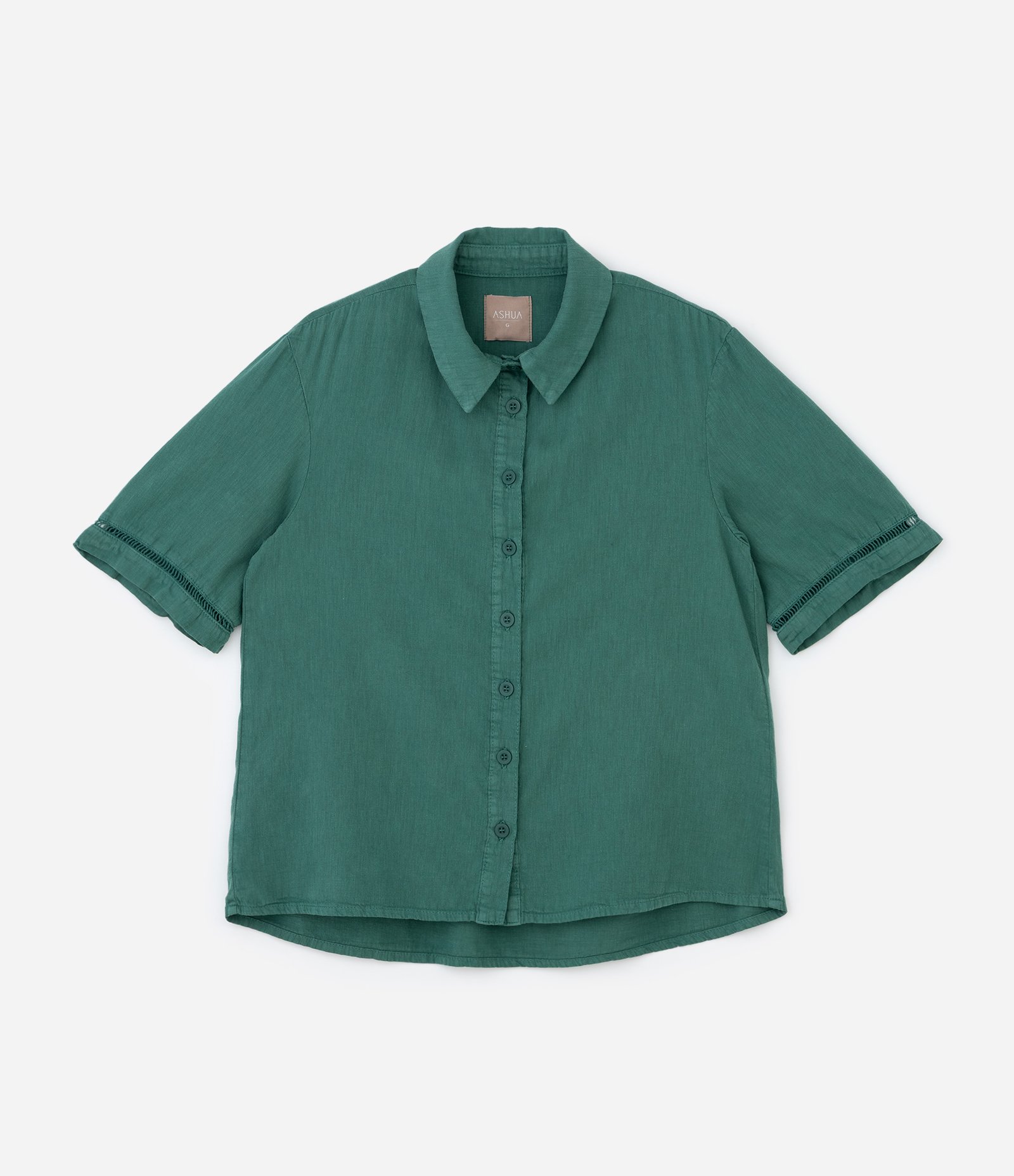 Camisa em Sarja Leve com Detalhe de Entremeios Curve & Plus Size Verde 4