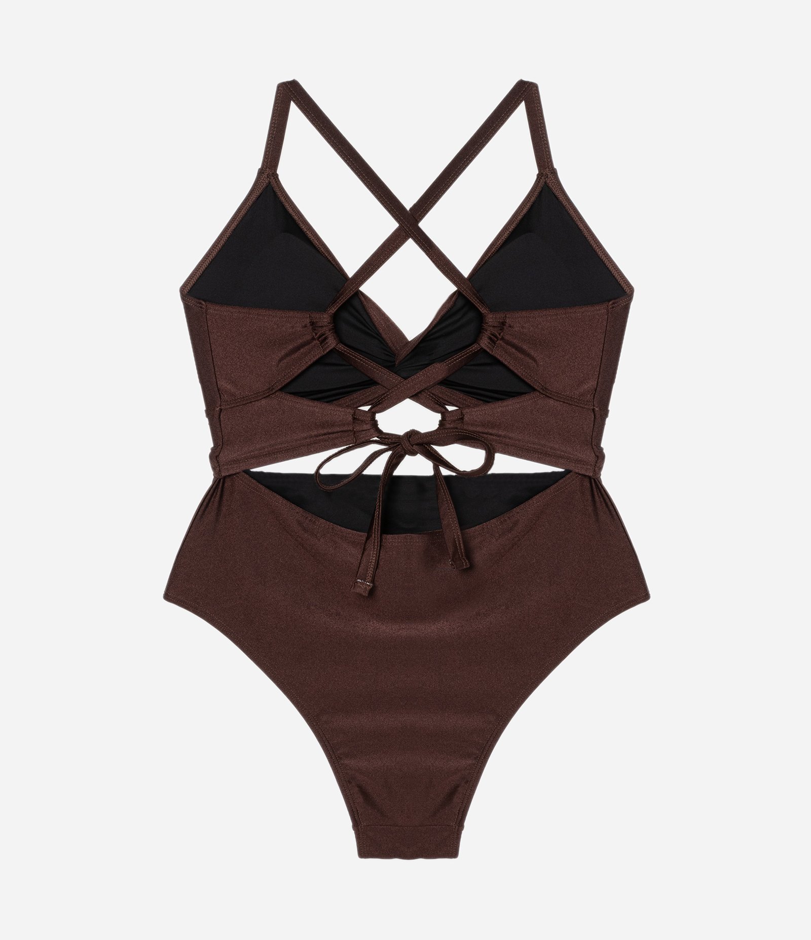 Maiô em Microfibra Brilhante com Busto Torcido e Recorte no Abdômen Curve & Plus Size Marrom 4