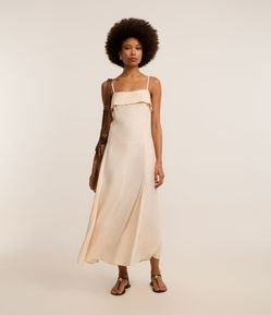 Vestido New Midi em Sarja com Alça Rabo de Rato