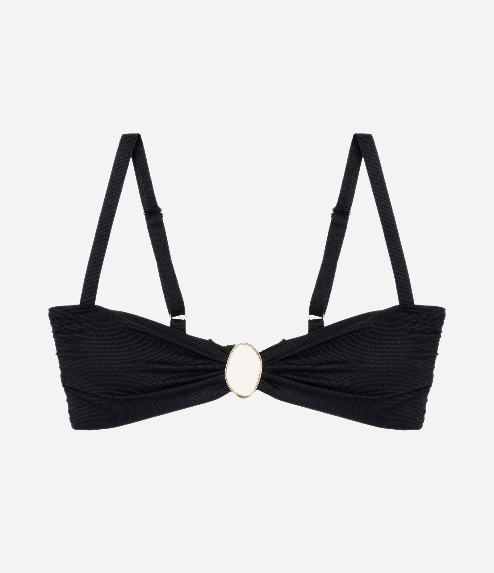 Biquíni Top Bandeau em Microfibra Texturizada com Aviamento Pedraria Curve e Plus Size Preto 5