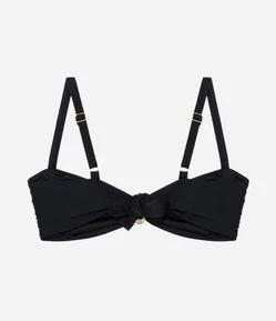Biquíni Top Bandeau em Microfibra Texturizada com Aviamento Pedraria Curve e Plus Size