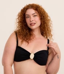 Biquíni Top Bandeau em Microfibra Texturizada com Aviamento Pedraria Curve e Plus Size