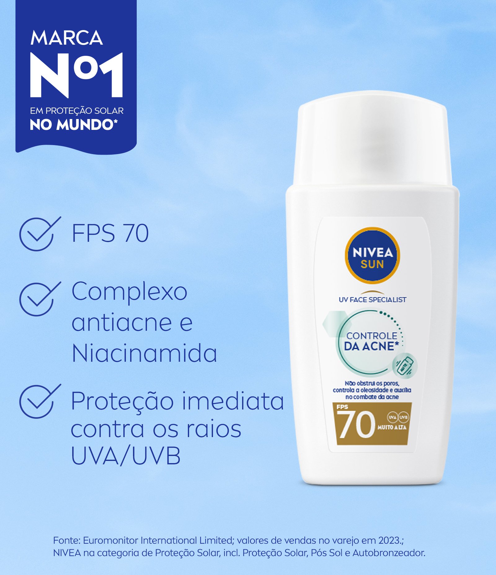 Protetor Solar Facial Fluido UV Face Specialist Controle da Acne FPS70 Nivea Sun 200ml 5
