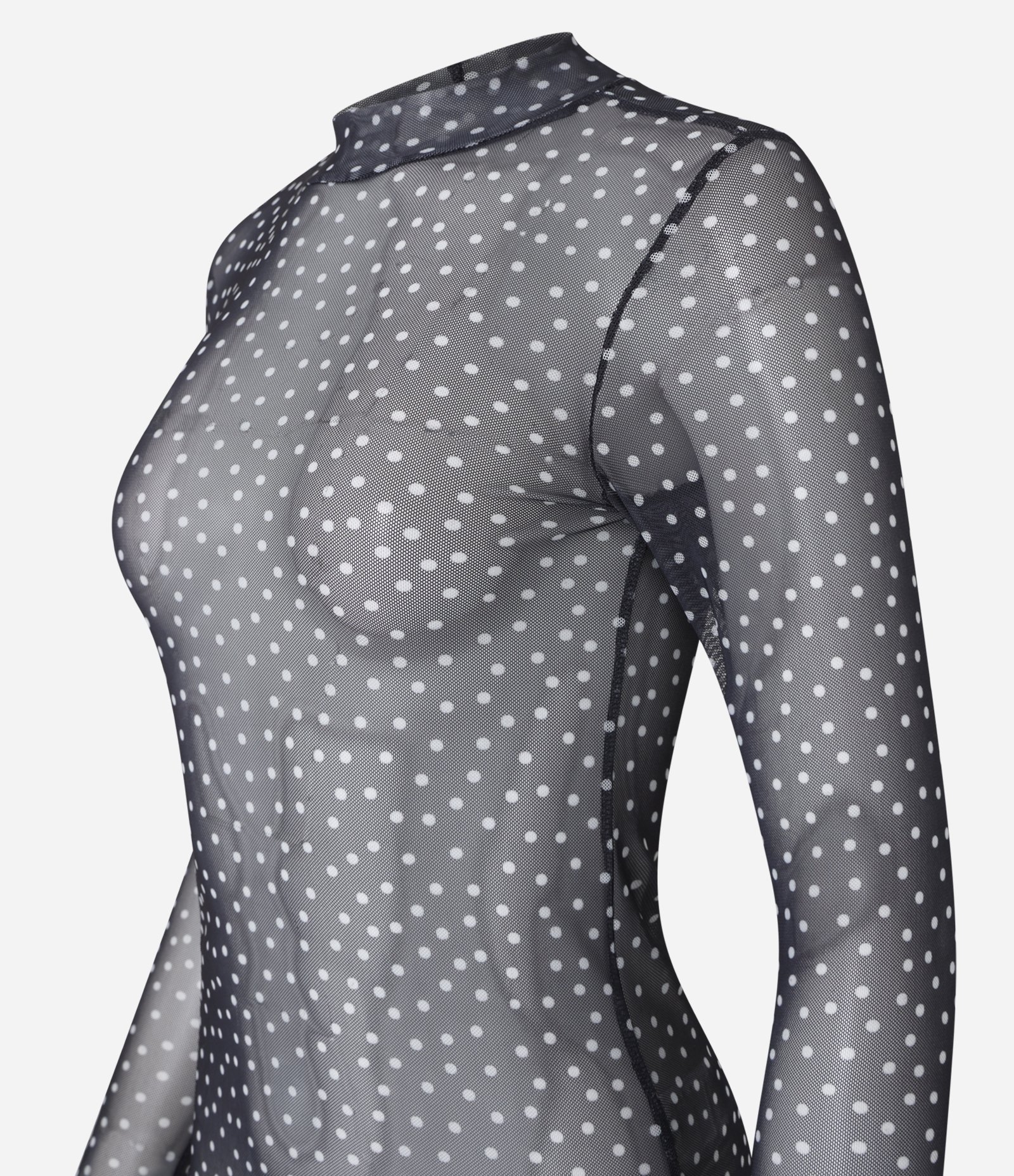 Blusa em Tule com Golinha Alta e Estampa Poá Preto 5