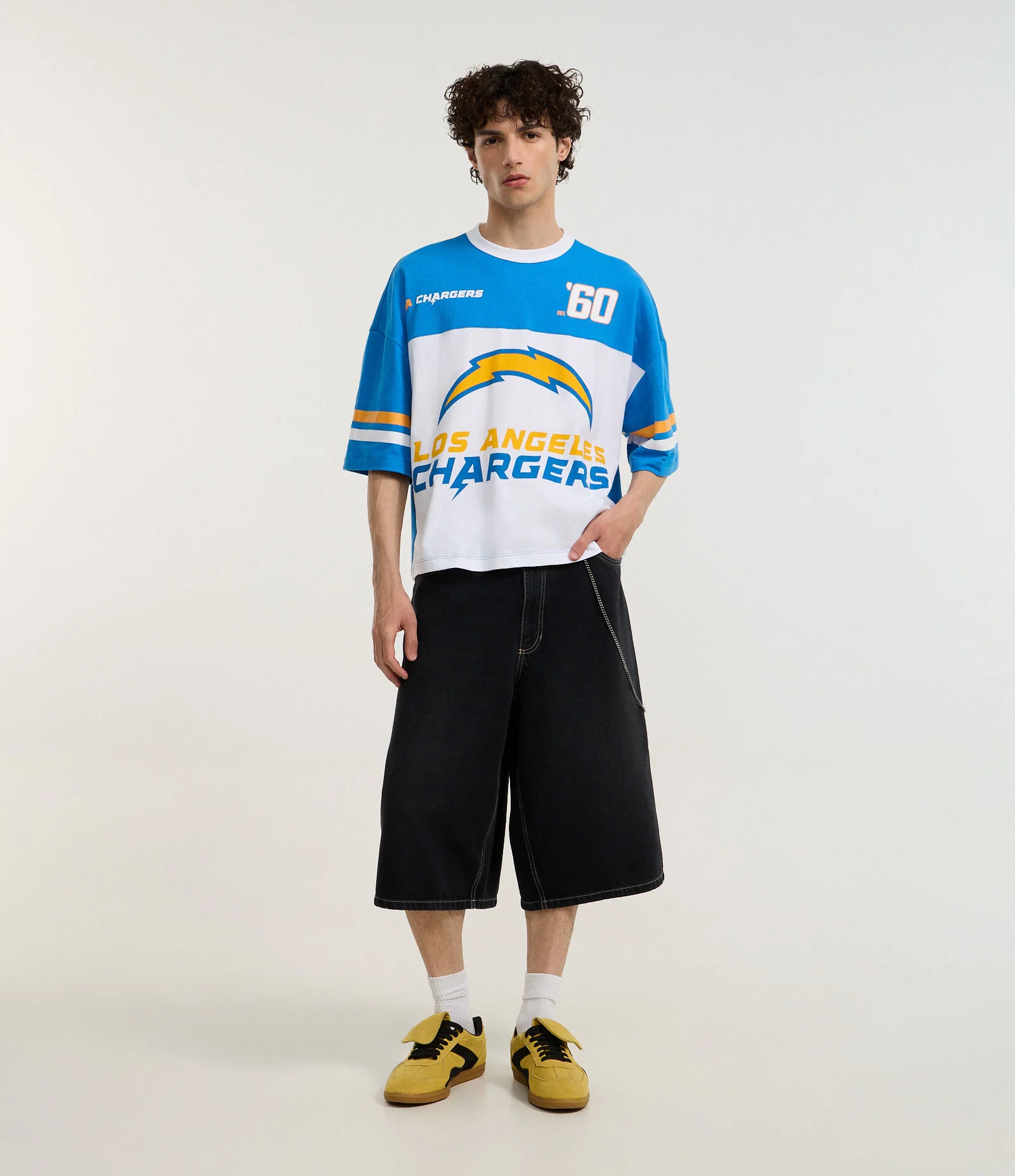 Camiseta Boxy em Algodão com Estampa e Lettering Los Angeles Chargers Azul 2