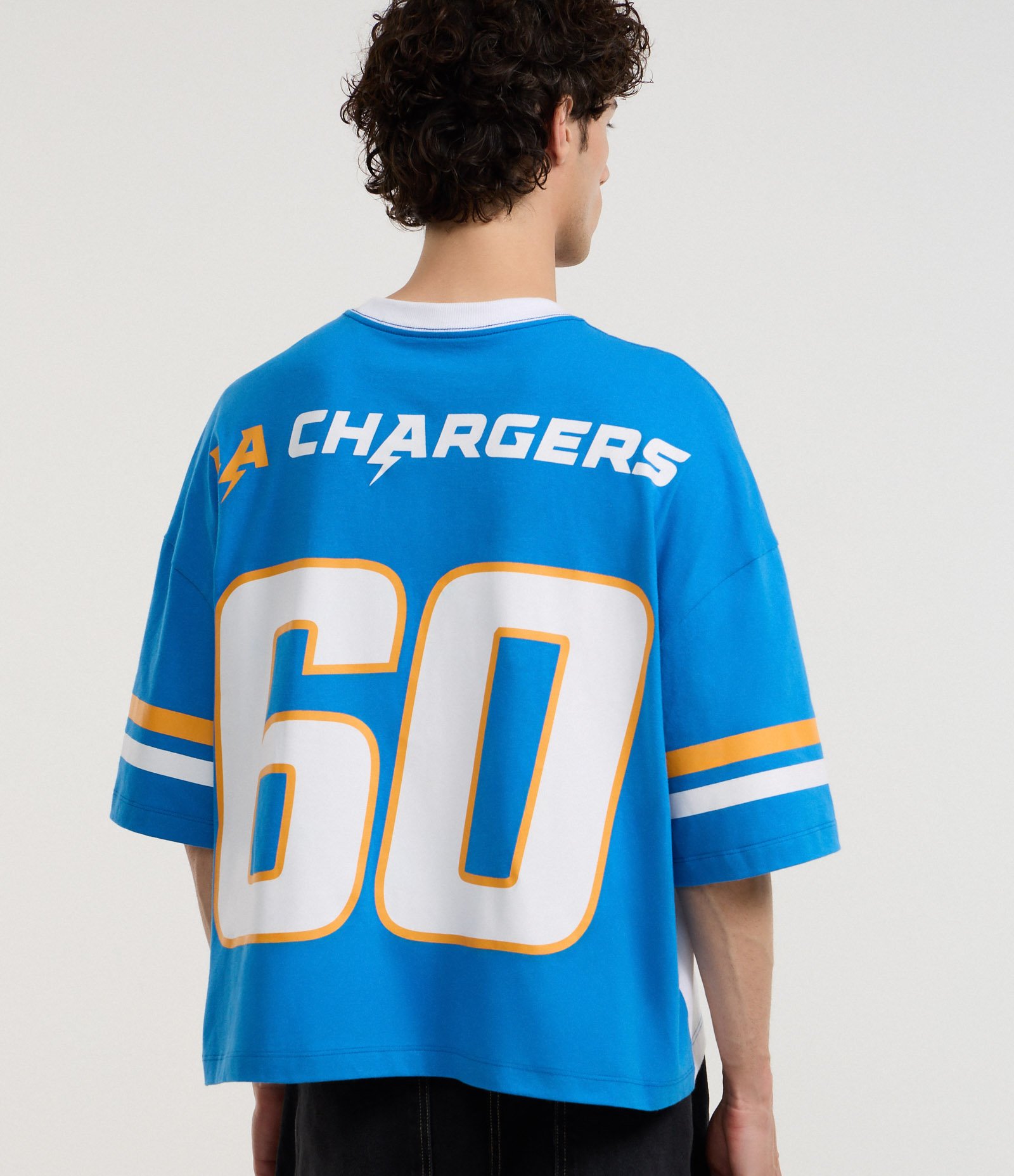 Camiseta Boxy em Algodão com Estampa e Lettering Los Angeles Chargers Azul 3