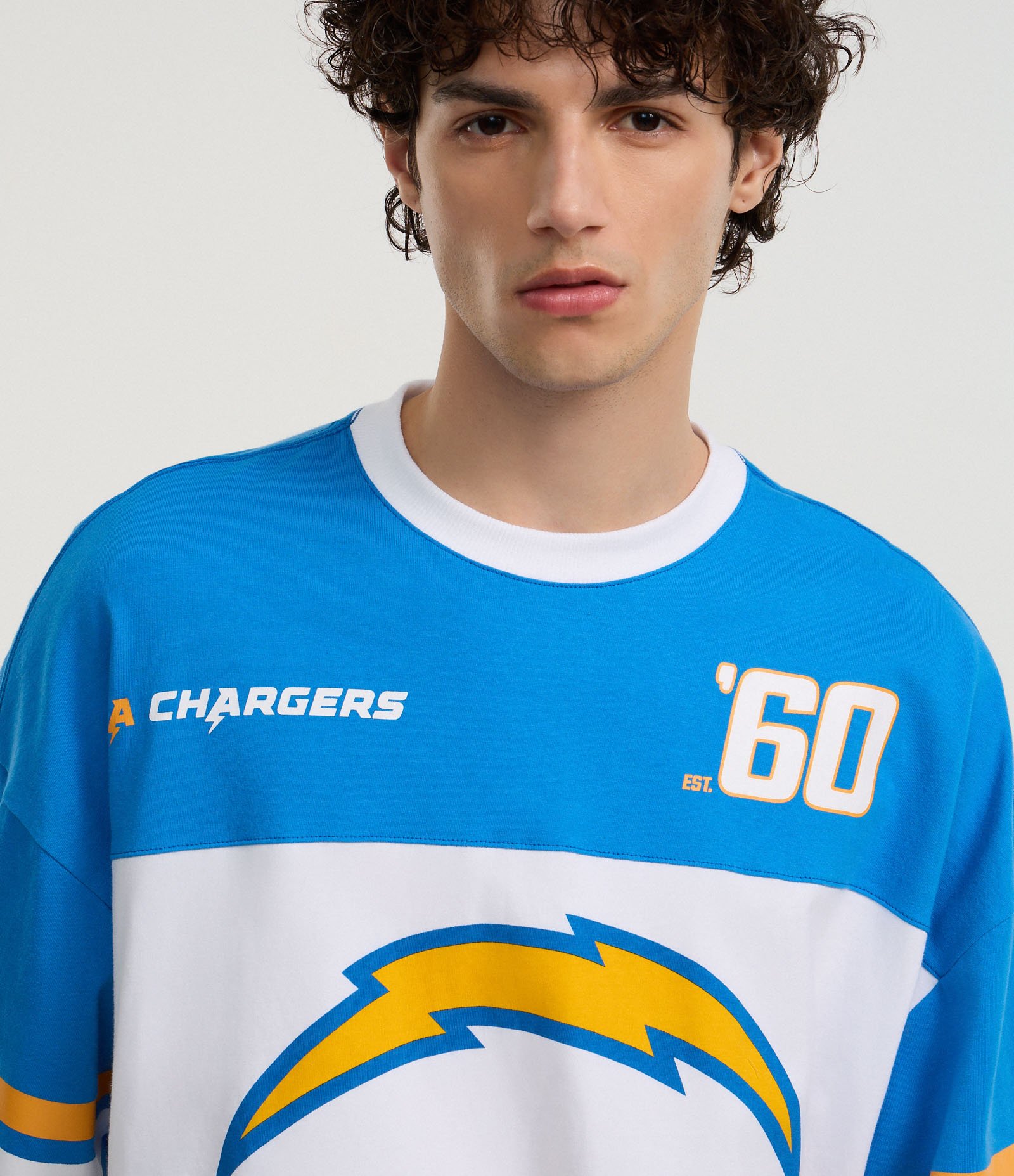 Camiseta Boxy em Algodão com Estampa e Lettering Los Angeles Chargers Azul 4