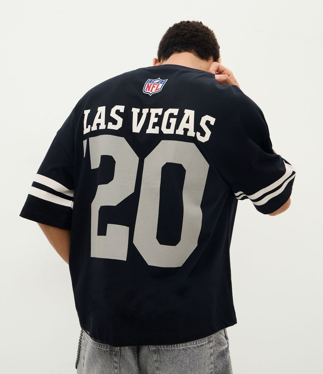 Camiseta Oversized em Algodão com Estampa Raiders NFL Preto