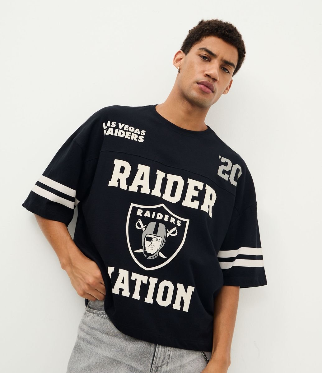 Camiseta Oversized em Algodão com Estampa Raiders NFL Preto